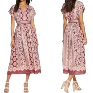 GAL MEETS GLAM Liza Print Charmeuse Midi Dress Floral size 6P